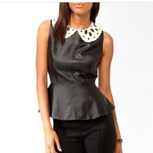 Forever 21 Faux Leather Peplum Top Crochet Collar